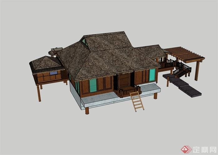 东南亚度假别墅详细建筑设计su模型