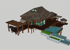 东南亚度假别墅详细建筑设计SU(草图大师)模型