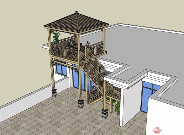 某详细的楼梯及亭子素材设计su模型