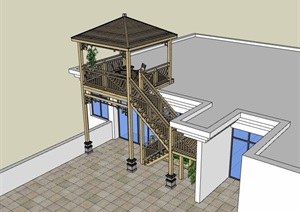 某详细的楼梯及亭子素材设计SU(草图大师)模型