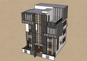 现代风格双户型别墅建筑设计SU(草图大师)模型