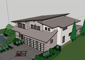 简单美式住宅别墅建筑SU(草图大师)模型
