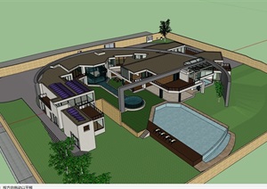 完整的现代风格住宅别墅建筑SU(草图大师)模型