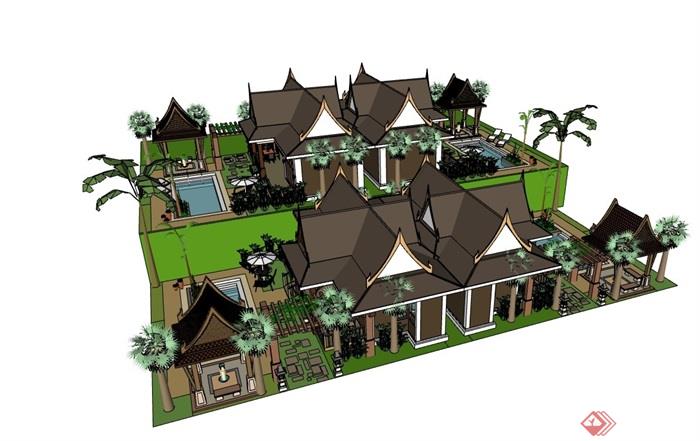 某东南亚风格整体详细别墅设计su模型