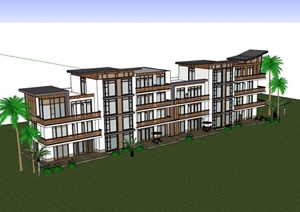 中式详细中式住宅楼设计SU(草图大师)模型