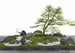 新中式 庭院景观 景观小品  枯枝 石头 滨水景观 隔断SU(草图大师)模型6