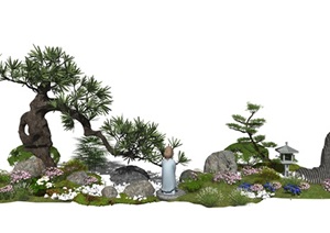 新中式景观树松树植物盆栽景观小品石头SU(草图大师)模型6