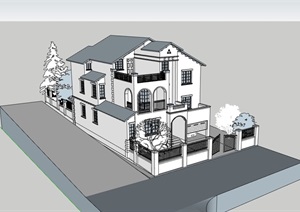 详细的整体别墅建筑设计SU(草图大师)模型