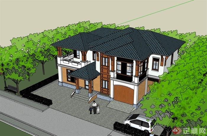 独栋两层私人民居建筑别墅su模型