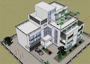 现代风格经典的独特建筑别墅SU(草图大师)模型