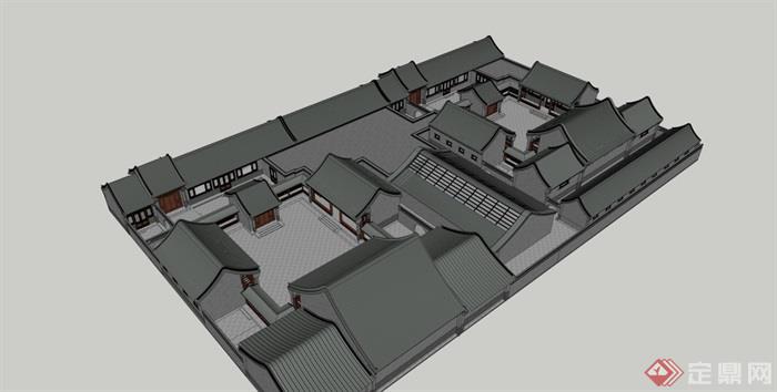 四合院完整详细的别墅建筑su模型