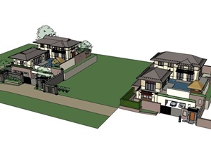 独栋的完整详细的别墅建筑设计SU(草图大师)模型