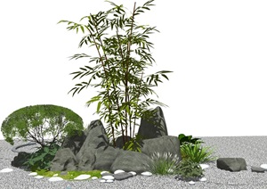 新中式庭院景观 假山叠石 假山 景观小品 石头 植物SU(草图大师)模型