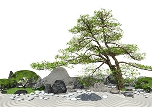 新中式 景观小品 庭院景观 植物 石头 景观树SU(草图大师)模型