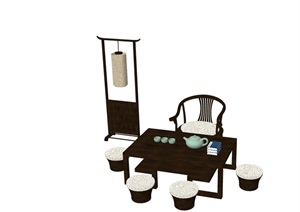 某中式风格桌椅坐凳、灯饰素材SU(草图大师)模型