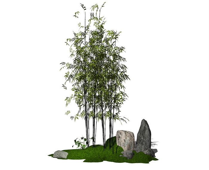 现代竹子景观植物景观小品石头SU模型(1)