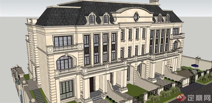 法式联排别墅完整建筑su模型带效果图