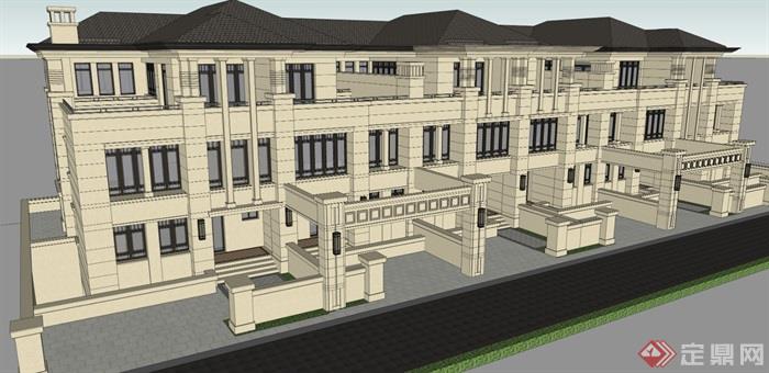 欧式风格完整的小区住宅别墅建筑su模型带效果图