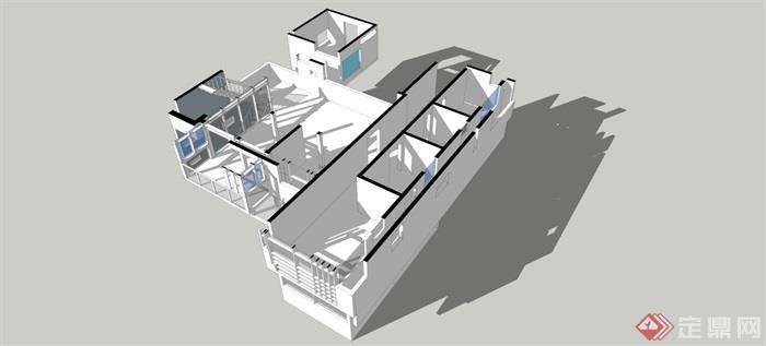 某现代风格多层别墅建筑su模型及效果图