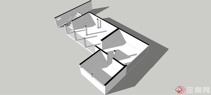 某现代风格多层别墅建筑su模型及效果图