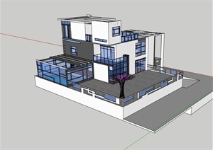 某完整的独栋现代多层别墅设计SU(草图大师)模型