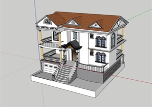 欧式风格独栋多层别墅建筑设计SU(草图大师)模型