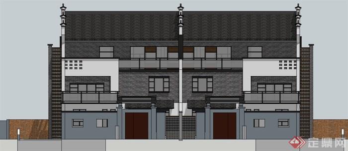 中式完整的独特住宅别墅设计su模型
