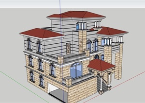 独栋详细的欧式风格住宅别墅设计SU(草图大师)模型
