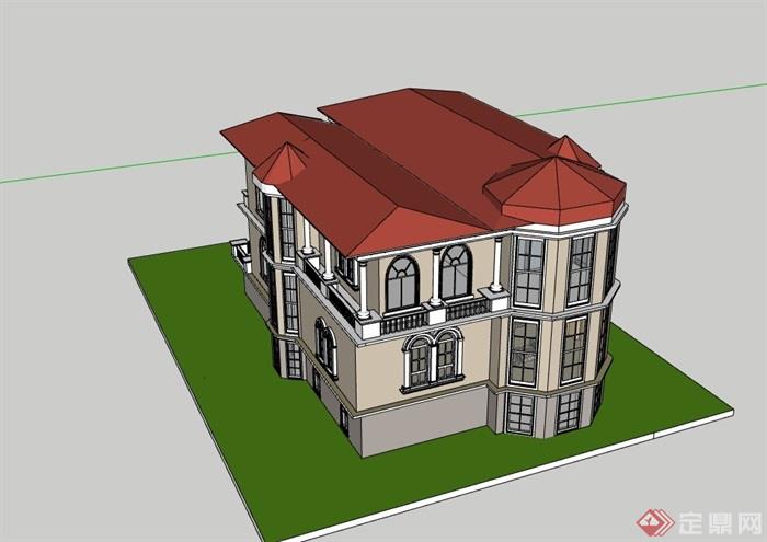 独栋详细的多层别墅建筑设计su模型