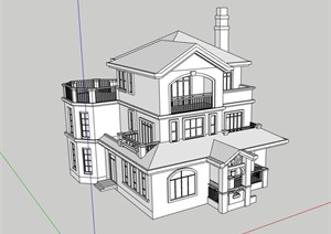 某整体详细的完整欧式别墅设计SU(草图大师)模型