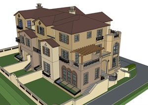 欧式风格整体详细的完整别墅设计SU(草图大师)模型