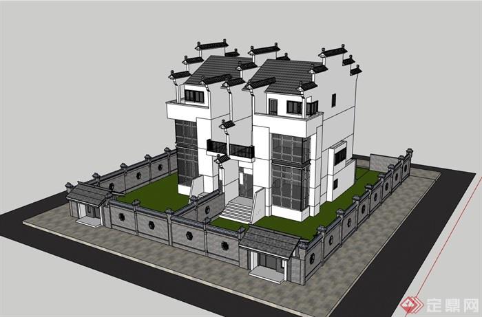 某中式风格详细的完整别墅设计su模型