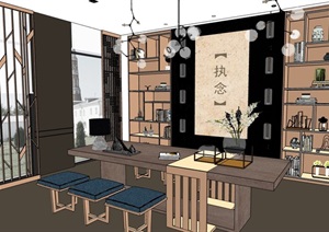 中式室内书桌椅素材SU(草图大师)模型