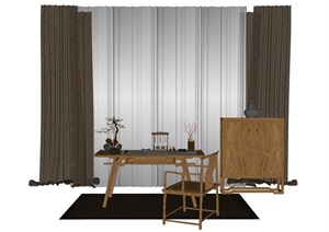 室内中式桌椅素材SU(草图大师)模型