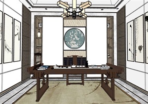 某中式风格室内桌椅素材SU(草图大师)模型