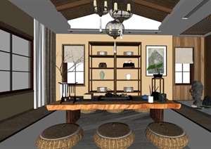 中式风格室内茶桌椅素材SU(草图大师)模型