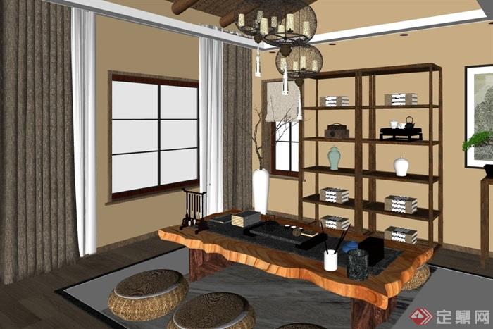 中式风格室内茶桌椅素材su模型