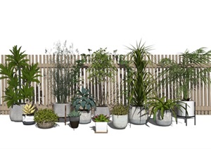 现代盆栽植物绿植栏杆栅栏SU(草图大师)模型6