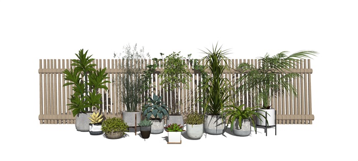 现代盆栽植物绿植栏杆栅栏su模型(1)