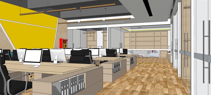 现代办公室前台服务台办公空间SU模型(2)