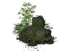 新中式假山石头植物藤蔓假山叠石SU(草图大师)模型