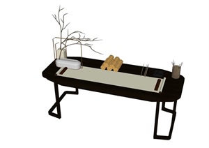 中式办公桌子家具SU(草图大师)模型