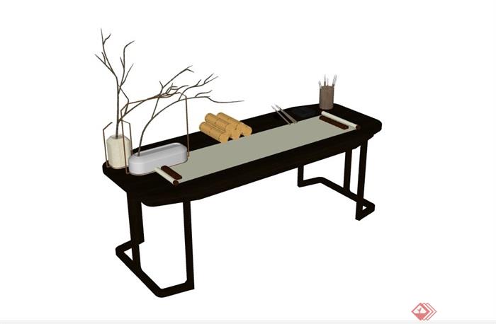 中式办公桌子家具su模型