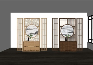 中式风格屏风柜子素材家具SU(草图大师)模型