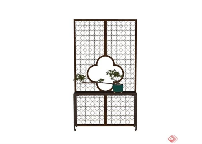 中式屏风及桌子家具su模型