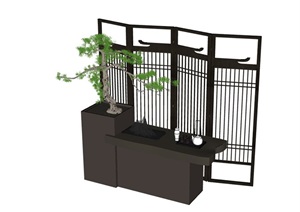 中式完整的独特柜子屏风素材SU(草图大师)模型