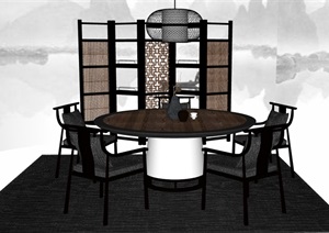 中式风格室内桌椅屏风素材SU(草图大师)模型
