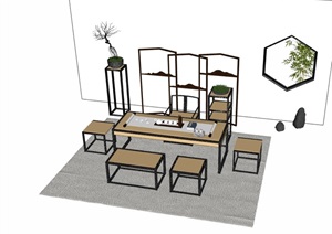 详细的整体桌椅屏风素材SU(草图大师)模型