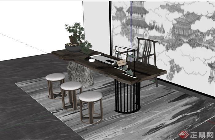 中式桌椅凳屏风素材su模型
