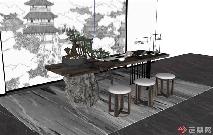 中式桌椅凳屏风素材su模型
